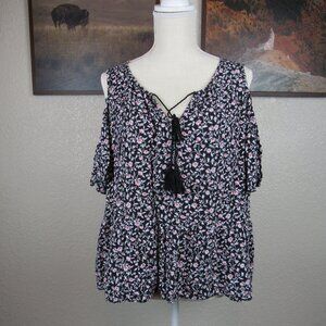 a.n.a A New Approach Blouse Women's XL Cold Shoulder Short Sleeve Ana Floral Top